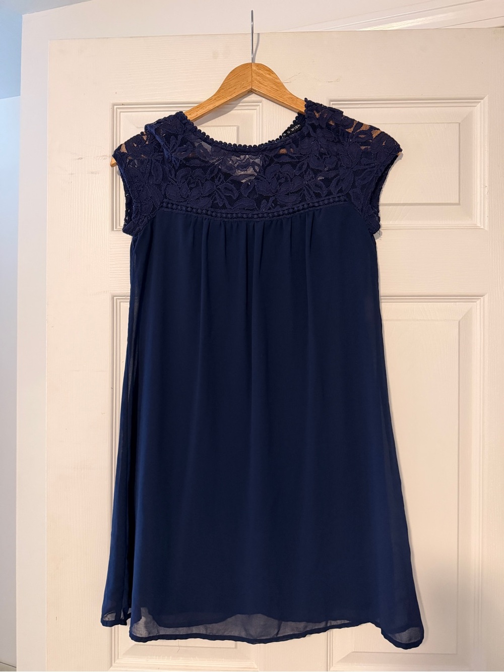 Lace Yoke Navy Shift Dress
